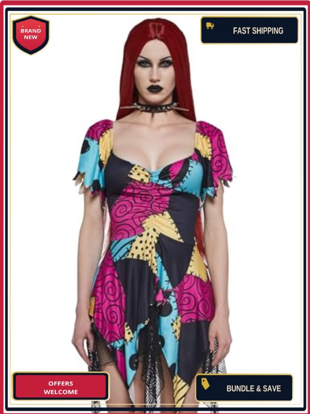 Trickz N' Treatz Sally Rag Doll Costume Dress Ruched Bust Asymmetrical Hem